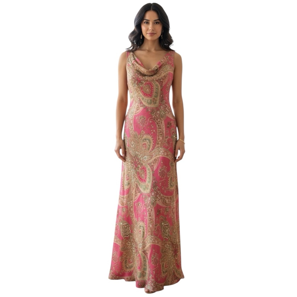 Rimini‎ Scoop Neck Dress Long Paisley Y2K VTG Sz 34
